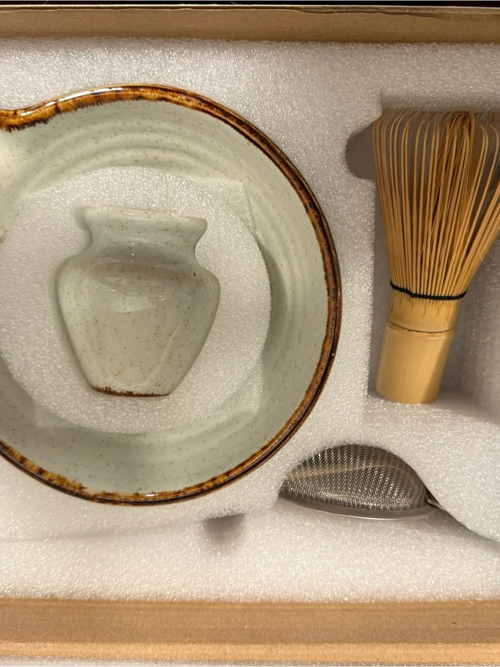 Matcha Whisk Set with Speckled Ceramic Bowl and Bamboo Tools